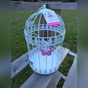White Decorative Bird Cage with Butterfly Accent Dolly Parton birdcage
